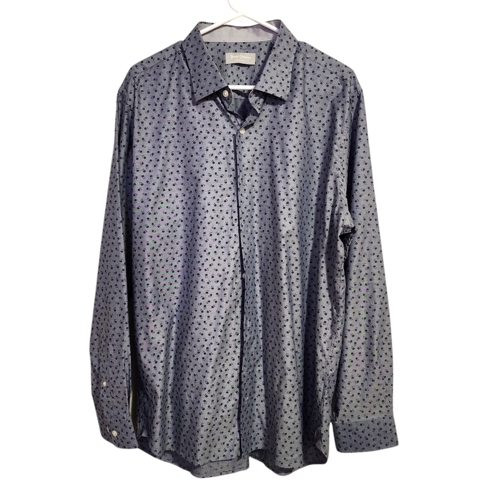 HICKEY FREEMAN Blue Micro Floral Button Down Shirt XL Menswear Prep‎